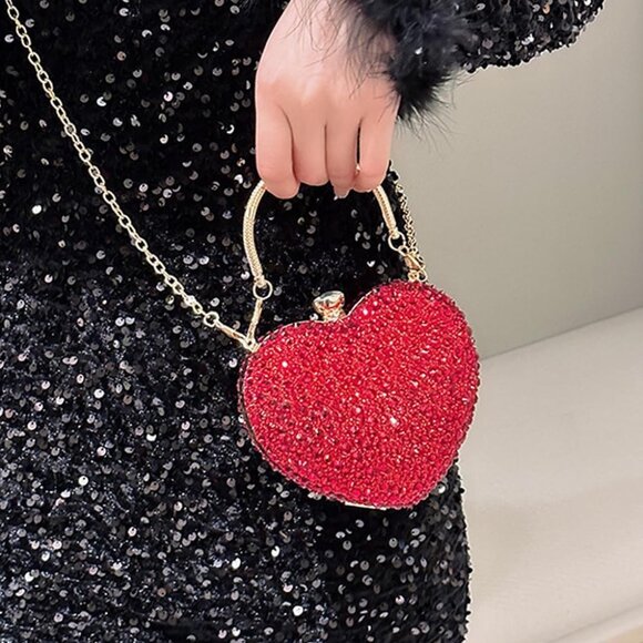 Heart Acrylic Clutch Purse with Rhinestones, Compact, Elegant for Formal Events - Picture 4 of 7